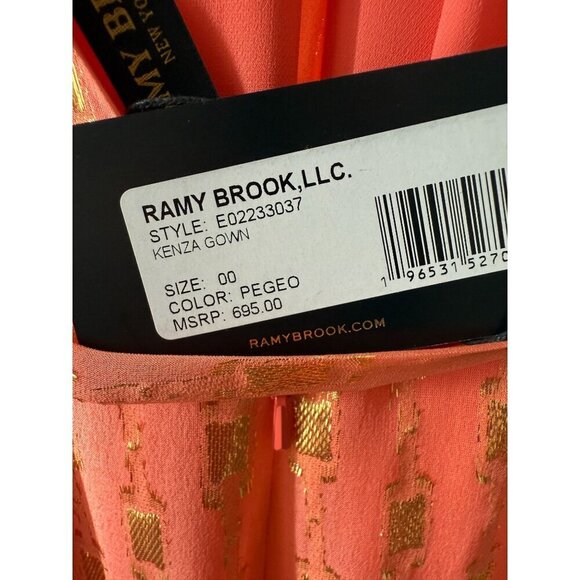 NWT RAMY BROOK Halter Kenza Orange Metallic‎ Silk Maxi Dress, Ruffle Hem XXS - Picture 8 of 12